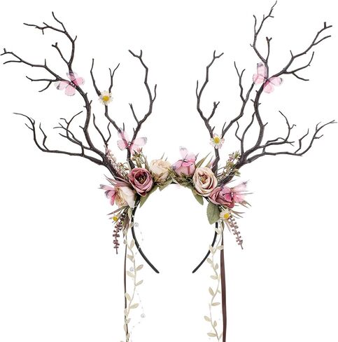 MOSTORY Woodland Flower Branch Headband - Floral Antler Headpiece for Fairy Accessories Women Renaissance Renfaire Cosplay in Saudi Arabia