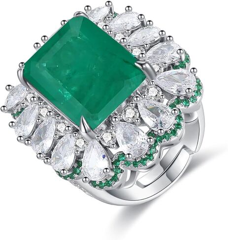 Cubic Zirconia Ring for Women, Vintage Simulated Emerald Ring, Statement Birthstone Ring Wedding Engagement Promise Ring,Blue,Green in Kuwait