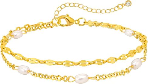 SELFROSE Pearl Bracelets for Women Trendy,14K Gold Plated Dainty Gold Bracelet Cute Womens Bracelet Stack Pearl Bead Chain Bracelets for Women Non Tarnish Jewelry in Saudi Arabia