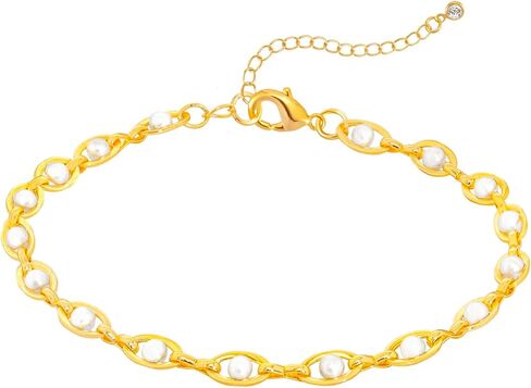 SELFROSE Pearl Bracelets for Women Trendy,14K Gold Plated Dainty Gold Bracelet Cute Womens Bracelet Stack Pearl Bead Chain Bracelets for Women Non Tarnish Jewelry in Saudi Arabia