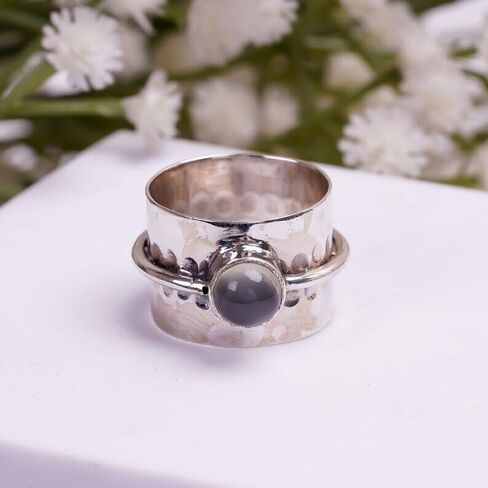 Natural Gray Moonstone Ring | Gemstone Ring | 925 Sterling Silver Ring | Handcrafted Ring | Dainty Ring | Elegant Ring| Unisex Minimalist Ring in Saudi Arabia