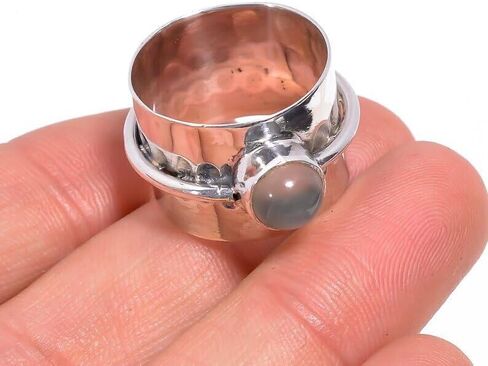 Natural Gray Moonstone Ring | Gemstone Ring | 925 Sterling Silver Ring | Handcrafted Ring | Dainty Ring | Elegant Ring| Unisex Minimalist Ring in Saudi Arabia