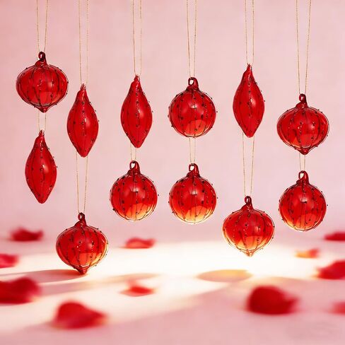 LOULIQIGIFT 3pcs Vintage Glass Valentine's Day Decorations Red and Golden Hanging Finial Valentines Day Tree Ornaments Gifts for Holiday, Party, Birthday, Seasonal Decor in Saudi Arabia