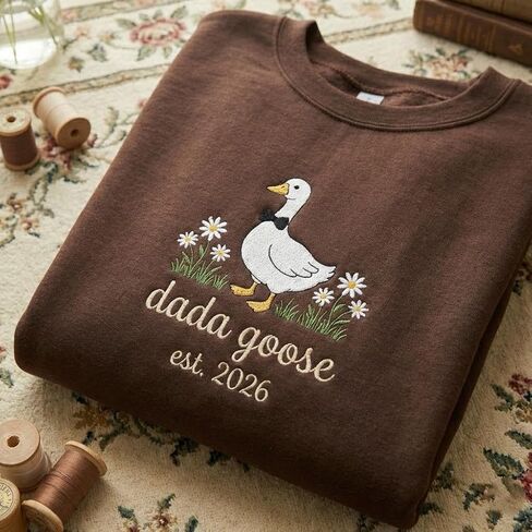 Custom Embroidered Mama Dada Goose Sweatshirt Personalized Est 2026 Date Matching Couple Crewneck Floral Goose Pregnancy Reveal Outfit New Parent Gift Multi in Saudi Arabia