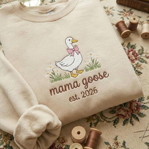 Custom Embroidered Mama Dada Goose Sweatshirt Personalized Est 2026 Date Matching Couple Crewneck Floral Goose Pregnancy Reveal Outfit New Parent Gift Multi in Saudi Arabia