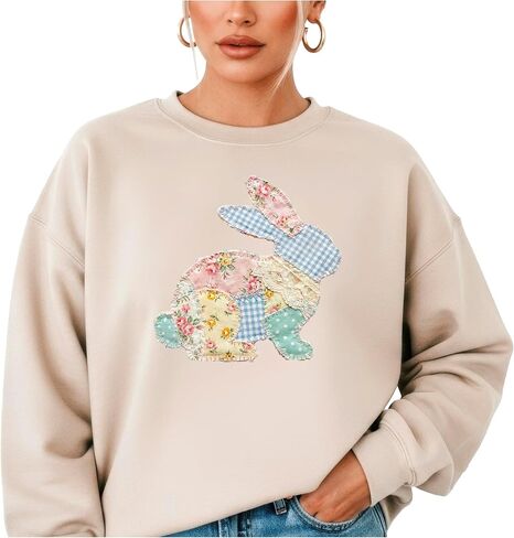 Olive Loves Apple Ink Printed Image NOT a Quilt Patch - Easter Floral Bunny Faux Patchwork Sweatshirt in Saudi Arabia