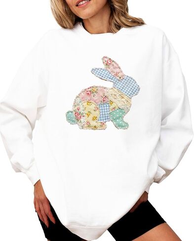 Olive Loves Apple Ink Printed Image NOT a Quilt Patch - Easter Floral Bunny Faux Patchwork Sweatshirt in Saudi Arabia