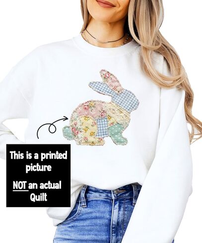 Olive Loves Apple Ink Printed Image NOT a Quilt Patch - Easter Floral Bunny Faux Patchwork Sweatshirt in Saudi Arabia