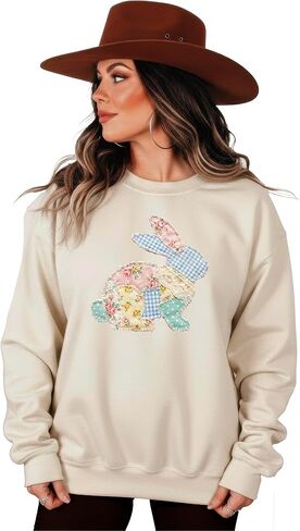 Olive Loves Apple Ink Printed Image NOT a Quilt Patch - Easter Floral Bunny Faux Patchwork Sweatshirt in Saudi Arabia
