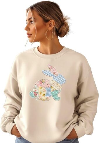Olive Loves Apple Ink Printed Image NOT a Quilt Patch - Easter Floral Bunny Faux Patchwork Sweatshirt in Saudi Arabia