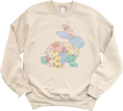 Olive Loves Apple Ink Printed Image NOT a Quilt Patch - Easter Floral Bunny Faux Patchwork Sweatshirt in Saudi Arabia