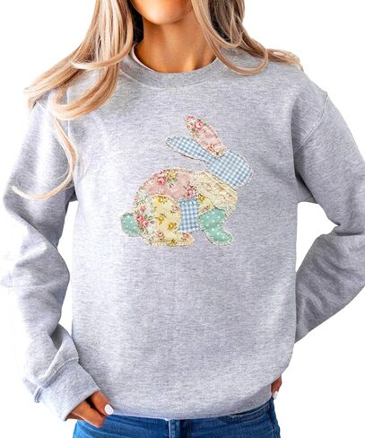 Olive Loves Apple Ink Printed Image NOT a Quilt Patch - Easter Floral Bunny Faux Patchwork Sweatshirt in Saudi Arabia