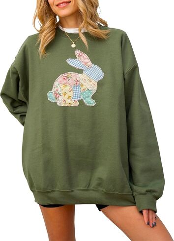 Olive Loves Apple Ink Printed Image NOT a Quilt Patch - Easter Floral Bunny Faux Patchwork Sweatshirt in Saudi Arabia