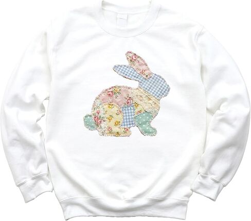 Olive Loves Apple Ink Printed Image NOT a Quilt Patch - Easter Floral Bunny Faux Patchwork Sweatshirt in Saudi Arabia