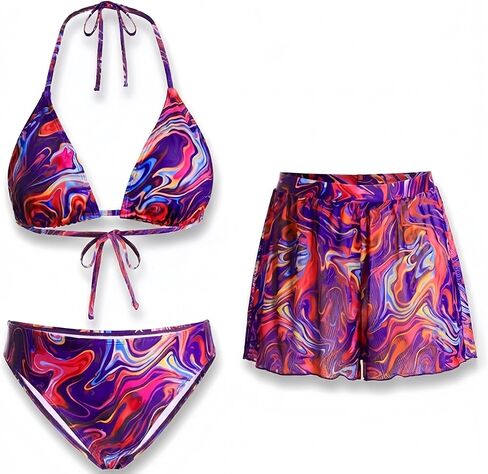 Women 3 Piece Swimsuits 2026 - Sexy Triangle Bikini Sets with Mesh Cover Up Shorts Halter String Bathing Suits in Saudi Arabia
