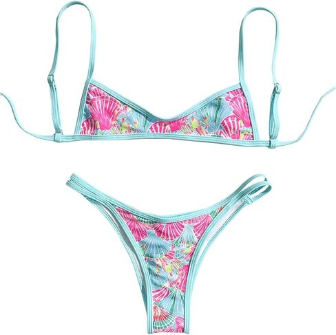 Verdusa Women's 2 Piece Micro Bikini Set Floral Shell Cheeky Swimsuits Vacation Outfits in Saudi Arabia