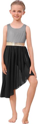 IBAKOM Girl Praise Dance Overlay and Tunic Metallic Tank Top Sheer Flowy Chiffon Skirt Kid Worship Dance Liturgical Dancewear in Saudi Arabia