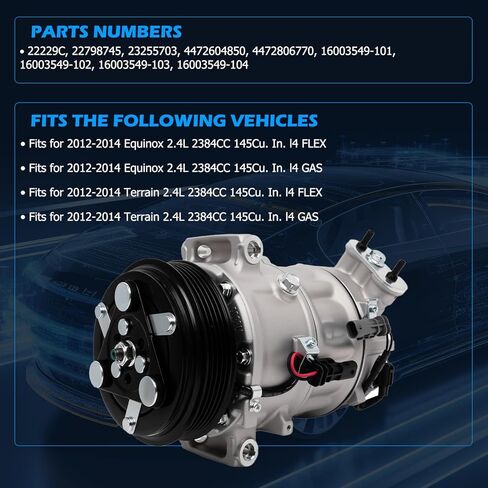22229C ضاغط مكيف الهواء مع قابض يناسب 2012 2013 2014 Equinox، 2012-2014 Terrain 2.4L، استبدل OE 22798745 4472604850 in Kuwait