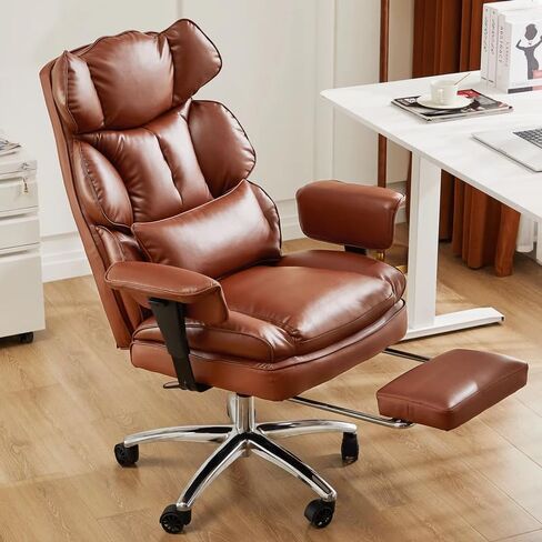 Ergonomic High-Back Reclining Office Chair with Footrest – Adjustable Big & Tall PU Leather Desk Chair with Lumbar Support and Height Adjustment (White) in Saudi Arabia