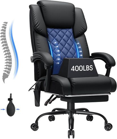 كرسي مكتب كبير وطويل القامة بوزن 450 رطلًا مع دعم قطني قابل للتعديل، كرسي مكتب تنفيذي مريح، كرسي كمبيوتر جلدي مريح عالي الظهر مع ثبات إمالة قابل للتعديل للأشخاص الثقيلين، أسود in Kuwait