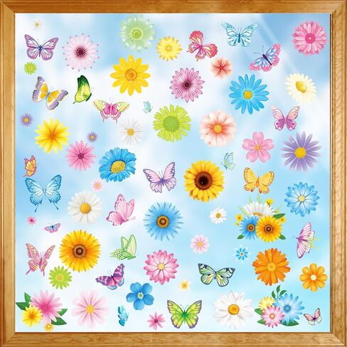 DPKOW ملصقات نافذة زنبركية للنوافذ الزجاجية، 9 أوراق ملصقات نافذة زهرة عيد الفصح ملصقات فراشة ديزي عباد الشمس أزهار الكرز شارات زينة عيد الفصح الربيعية، قابلة للإزالة على الوجهين وقابلة لإعادة الاستخدام in Kuwait