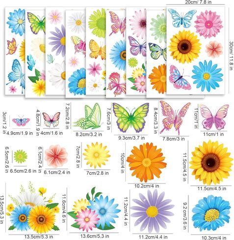 DPKOW ملصقات نافذة زنبركية للنوافذ الزجاجية، 9 أوراق ملصقات نافذة زهرة عيد الفصح ملصقات فراشة ديزي عباد الشمس أزهار الكرز شارات زينة عيد الفصح الربيعية، قابلة للإزالة على الوجهين وقابلة لإعادة الاستخدام in Kuwait