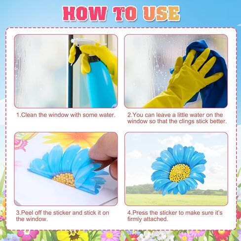 DPKOW ملصقات نافذة زنبركية للنوافذ الزجاجية، 9 أوراق ملصقات نافذة زهرة عيد الفصح ملصقات فراشة ديزي عباد الشمس أزهار الكرز شارات زينة عيد الفصح الربيعية، قابلة للإزالة على الوجهين وقابلة لإعادة الاستخدام in Kuwait