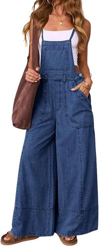 yoeasy Womens Denim Bib Overalls Casual Loose Fit Wide Leg Jean Pants Baggy Overall Jumpsuits with Pockets in Saudi Arabia