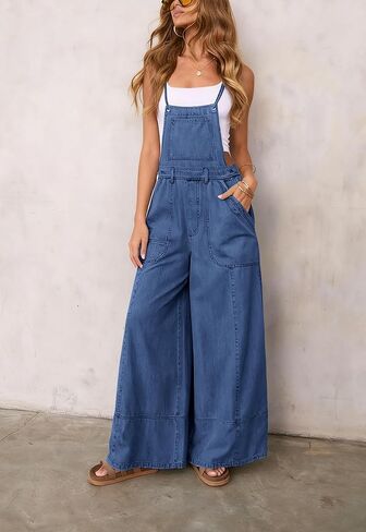 yoeasy Womens Denim Bib Overalls Casual Loose Fit Wide Leg Jean Pants Baggy Overall Jumpsuits with Pockets in Saudi Arabia