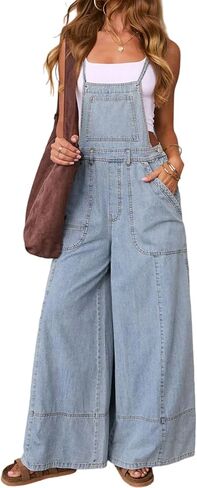 yoeasy Womens Denim Bib Overalls Casual Loose Fit Wide Leg Jean Pants Baggy Overall Jumpsuits with Pockets in Saudi Arabia