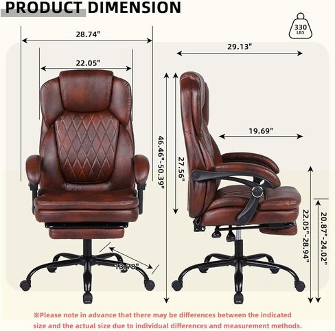 Executive Office Chair, Ergonomic Big and Tall PU Leather Desk Chair with Retractable Footrest, High Back Comfy Heavy Duty Computer Chair Adjustable Height in Saudi Arabia