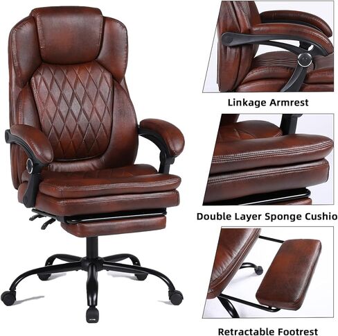 Executive Office Chair, Ergonomic Big and Tall PU Leather Desk Chair with Retractable Footrest, High Back Comfy Heavy Duty Computer Chair Adjustable Height in Saudi Arabia