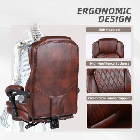 Executive Office Chair, Ergonomic Big and Tall PU Leather Desk Chair with Retractable Footrest, High Back Comfy Heavy Duty Computer Chair Adjustable Height in Saudi Arabia