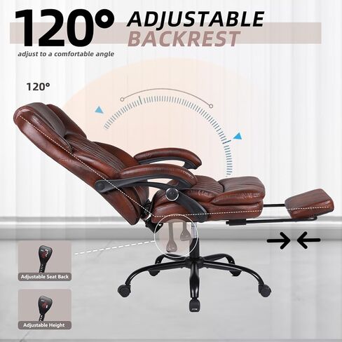 Executive Office Chair, Ergonomic Big and Tall PU Leather Desk Chair with Retractable Footrest, High Back Comfy Heavy Duty Computer Chair Adjustable Height in Saudi Arabia
