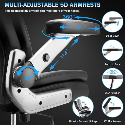 كرسي مكتب كبير وطويل بوزن 600 رطل بأذرع قلابة 5D، كراسي مكتب جلدية تنفيذية شديدة التحمل، كرسي مكتب مريح باللون الأسود مع دعم قطني قابل للتعديل ووسادة زنبركية للجيب، عجلة مطاطية مزدوجة in Kuwait