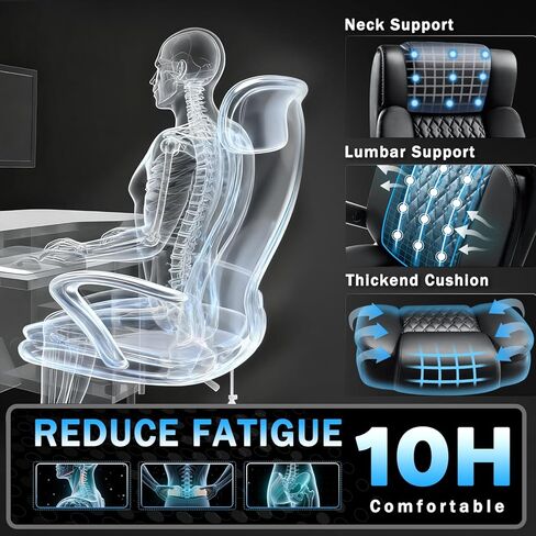 كرسي مكتب كبير وطويل بوزن 600 رطل بأذرع قلابة 5D، كراسي مكتب جلدية تنفيذية شديدة التحمل، كرسي مكتب مريح باللون الأسود مع دعم قطني قابل للتعديل ووسادة زنبركية للجيب، عجلة مطاطية مزدوجة in Kuwait