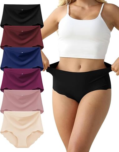 Cozyroam Seamless High Waisted Underwear for Women Wave Edge No Show Bikini Panties Cheeky Underwear 6 Pack in Saudi Arabia