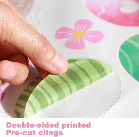 Easter Window Clings Decorations, Large Cute Bunny Spring Easter Window Decals for Kids Home Office School Glass Doors Storefronts, Double Sided Pastel Brown Pink Blue Rabbit Egg Stickers in Kuwait