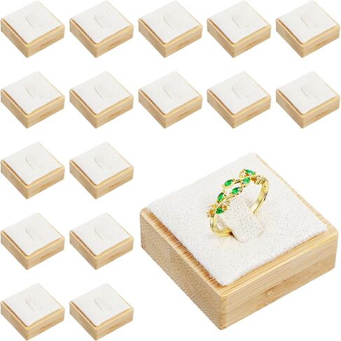 16 Pcs Single Ring Display Stand, Velvet Ring Holder Display for Jewelry Showcase, Wood Base with Beige Velvet for Retail Stores and Trade Shows (Beige) in Saudi Arabia