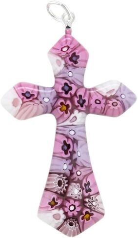 Glass Of Venice Murano Glass Tender Pink Millefiori Elegant Cross Pendant in Saudi Arabia