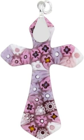 Glass Of Venice Murano Glass Tender Pink Millefiori Elegant Cross Pendant in Saudi Arabia