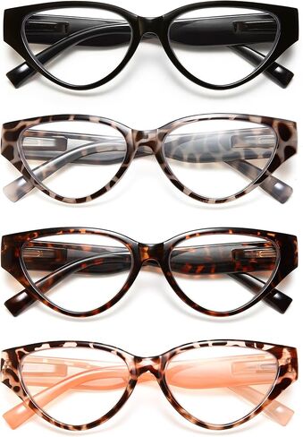 EYEURL 4-Pack Cat Eye Reading Glasses for Women-Blue Light Blocking Computer Glasses with Spring Hinge Anti-Glare Readers for Women 3.0 in Saudi Arabia