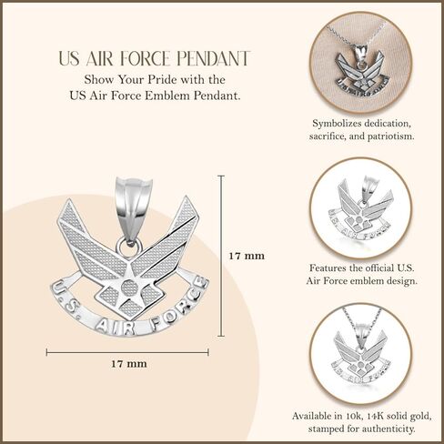 Claddagh Gold .925 Sterling Silver United States Air Force Emblem Officially Licensed Pendant Necklace in Saudi Arabia