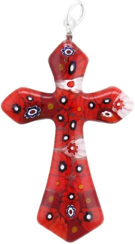 Glass Of Venice Murano Glass Red Millefiori Elegant Cross Pendant in Saudi Arabia