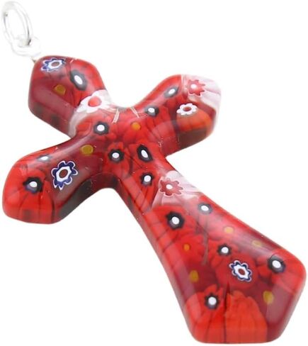 Glass Of Venice Murano Glass Red Millefiori Elegant Cross Pendant in Saudi Arabia