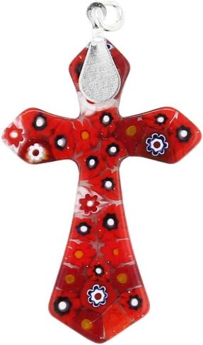 Glass Of Venice Murano Glass Red Millefiori Elegant Cross Pendant in Saudi Arabia