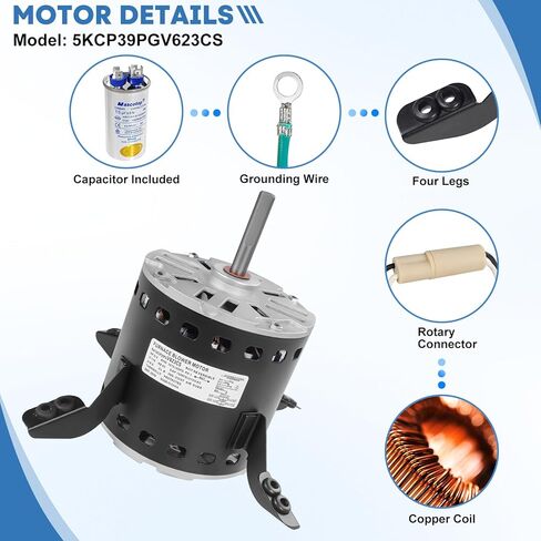 محرك مروحة منفاخ بديل 5KCP39PGV623CS 3/4HP 1075 دورة في الدقيقة 115 فولت 9.5 أمبير، متوافق مع فرن كاريير براينت باين ومحرك GE Genteq in Kuwait