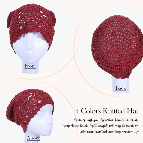 4 PCS Crochet Beanie for Women, Slouchy Beanies for Women Casual Handmade Crochet Hat Lightweight Hollow Design Knitted Hat Spring and Autumn Style One Size-4 Colors in Saudi Arabia