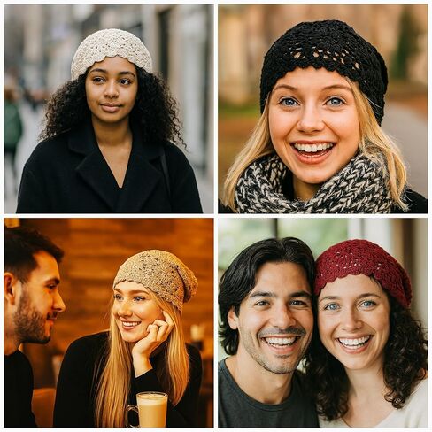 4 PCS Crochet Beanie for Women, Slouchy Beanies for Women Casual Handmade Crochet Hat Lightweight Hollow Design Knitted Hat Spring and Autumn Style One Size-4 Colors in Saudi Arabia