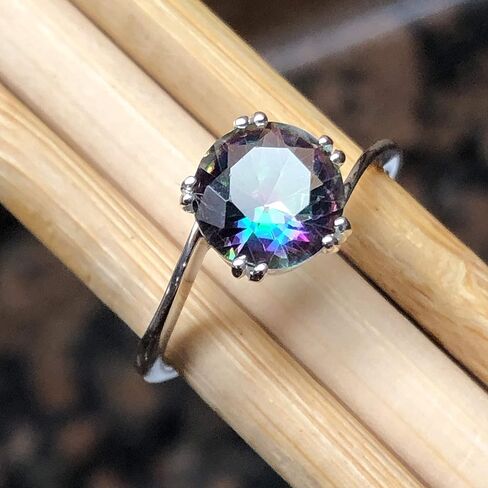 Beautiful 1ct Mystic Topaz 925 Solid Sterling Silver Engagement Ring Size 6, 7, 8, 9 in Saudi Arabia